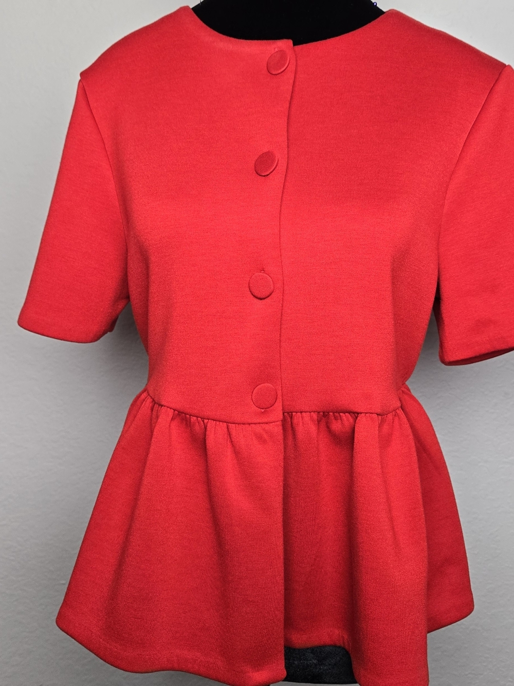 Red Peplum Button-Front Women's Top - Picture 1 of 4